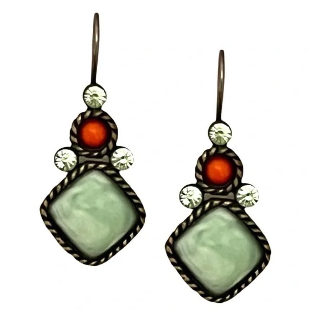 Bohemian Style Tribal Aztec Chalcedony Carnelian Stone Crystal Earrings